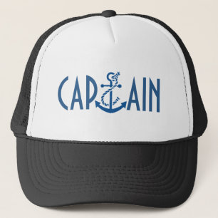 Casquette Texte Capitaine-Bleu & Ancre de Bateau Naustique