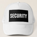 Casquette Texte de sécurité personnalisable en noir blanc<br><div class="desc">Ajouter l'image Société Logo Texte Ici Moderne Elégant Modèle Homme Sécurité Membre Black White Baseball Casquette / Trucker Chapeau.</div>