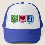 Casquette Thérapiste physique Peace Love<br><div class="desc">Un signe de paix,  le coeur,  et les lettres PT pour la thérapie physique.</div>