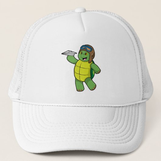 Casquette Tortue comme pilote avec avion en papier (Devant)