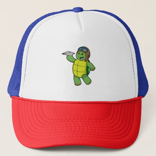 Casquette Tortue comme pilote avec avion en papier (Devant)