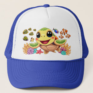 Casquette Tortue de mer Bébé heureux et mignonne personnage