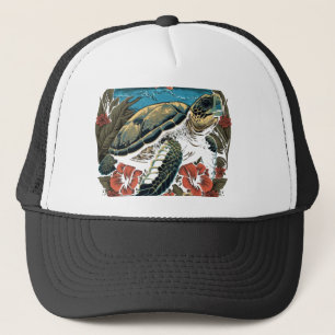 Casquette Tortue Tortues de mer hawaïennes Fleur d'Hibiscus