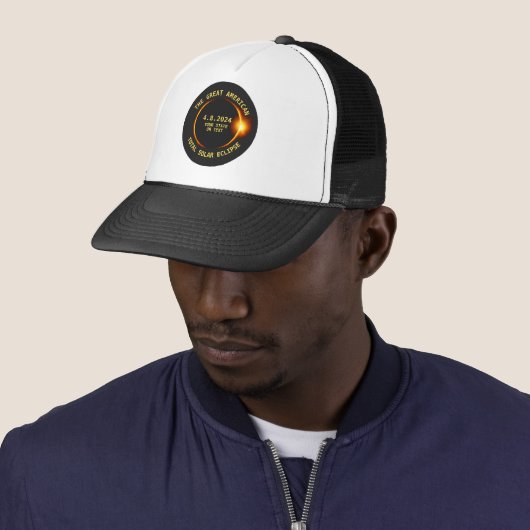 Casquette Total Solar Eclipse 4.8.2024 USA Custom Text Truck (En situation)