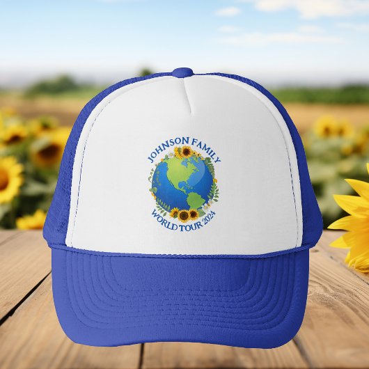 Casquette Tour du monde sur mesure Terre dans les tournesols