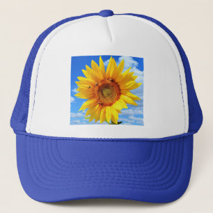 Casquette Tournesol jaune et abeilles sur le ciel bleu - Jou