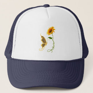Casquette Tournesol Papillon Doré Botanique Floral Nature