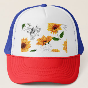 Casquette Tournesols dessinés à la main : motif jaune vif.