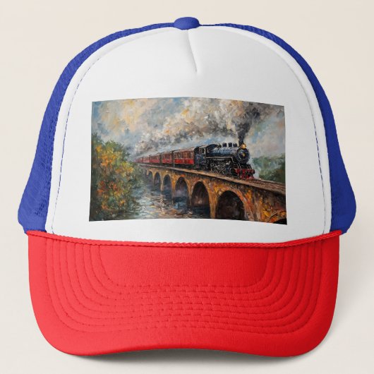 Casquette Train à vapeur sur un pont - Peinture à l'huile (Devant)