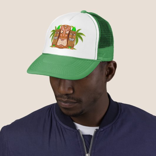 Casquette Triple Tiki Palm Tree Trucker Chapeau (En situation)