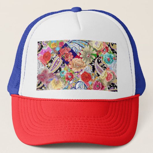 Casquette Tropical motif floral, couleurs vives. (Devant)