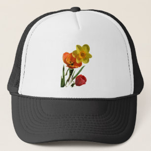 Casquette Tulipes rouges et fleurs de jonquille jaunes