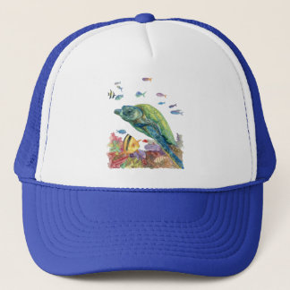 Casquette Turtle and fishes in the sea 