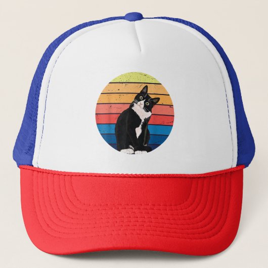 Casquette Tuxedo Chat Cadeau Couleurs rétro pour Amoureux de (Devant)