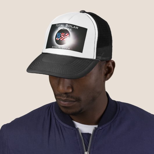 Casquette USA FLAG Total éclipse solaire 8 avril 2024 (En situation)