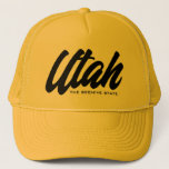 Casquette Utah the beehive state honey yellow trucker hat<br><div class="desc">Utah the beehive state honey yellow trucker hat. Custom baseball cap for summer, beach, casual wear, sports, travel, golf and more. Stylish hand lettering design for men and women. Available in other cool colors too. Add your own American state or nickname optionally. Fun Birthday gift idea for friends and family....</div>