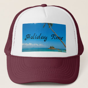 Casquette Vacances en blanc et marron texte avec plage