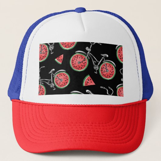 Casquette Vélos à roue de pastèque, motif d'été. (Devant)