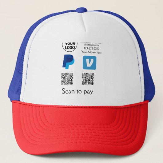 Casquette Venmo paypal scan pour payer ajouter q r code logo (Devant)