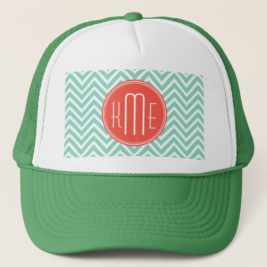 Casquette Vert chic Chevron d'Aqua et monogramme fait sur (Devant)