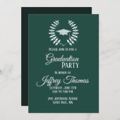 Casquette vert foncé & Feuilles Grad Invitation 5" (Devant / Derrière)