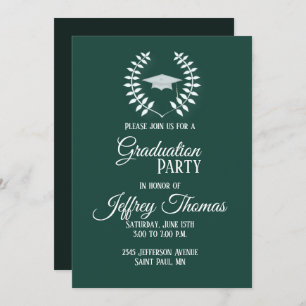Casquette vert foncé & Feuilles Grad Invitation 5"