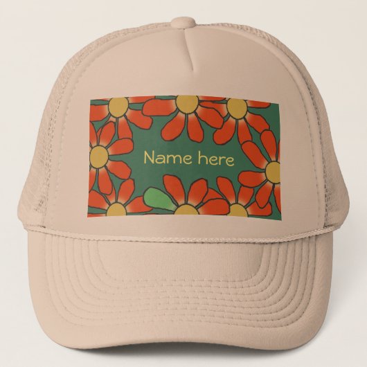 Casquette Vert orange floral (Devant)