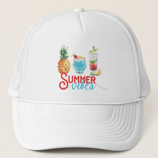 Casquette Vibes d'été amusantes Aquarelle colorée Cocktails (Devant)