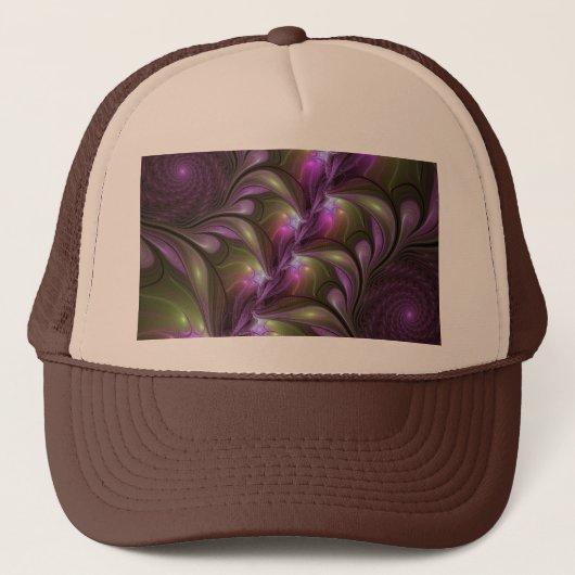 Casquette Violet Abstrait violet violet kaki fractal (Devant)