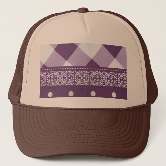 Casquette Violet blanc À damiers Polka Dot Floral Damask Art (Devant)