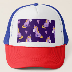 Casquette Violet Unicorns Hearts Aquarelle Motif.