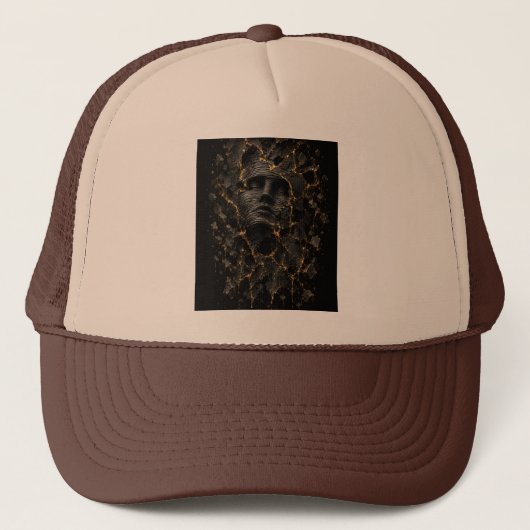 Casquette Visage Fracturé Noir & Or – Abstrait 3D Luxueux (Devant)