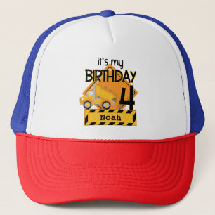 Casquette voiture camion de construction jaune 4e anniversai