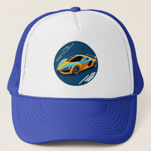 Casquette Voiture de sport jaune sur fond bleu