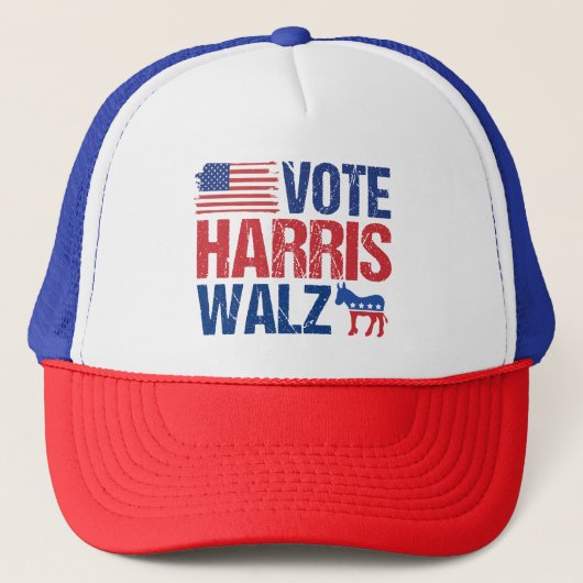 Casquette Vote Harris Walz Democrat Donkey American Flag (Devant)