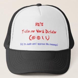 Casquette VOTEJustin pour le dictateur du monde (2 0 X X)