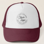 Casquette Votre logo d'entreprise personnalisé Simple Bourgo<br><div class="desc">Créez votre propre chapeau de camion d'entreprise! Un modèle simple et moderne en bordeaux et blanc, entièrement personnalisable, avec votre logo, photo ou image d'entreprise. Vous pouvez également ajouter votre nom, votre nom d'entreprise, votre adresse d'instagram promotionnel ou tout texte personnalisé. Vous pouvez choisir n'importe quelle police et n'importe quelle...</div>