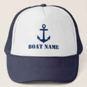 Casquette Votre nom de bateau Marine Ancre bleue (Devant)