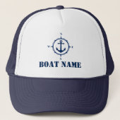 Casquette Votre nom de bateau Marine White Compass Ancre (Devant)