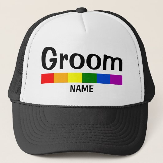 Casquette Wedding Rainbow Flag Banner Groom Name (Devant)