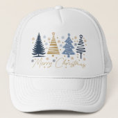 Casquette Whimsical Merry Christmas Festive Trees Blue Gold (Devant)