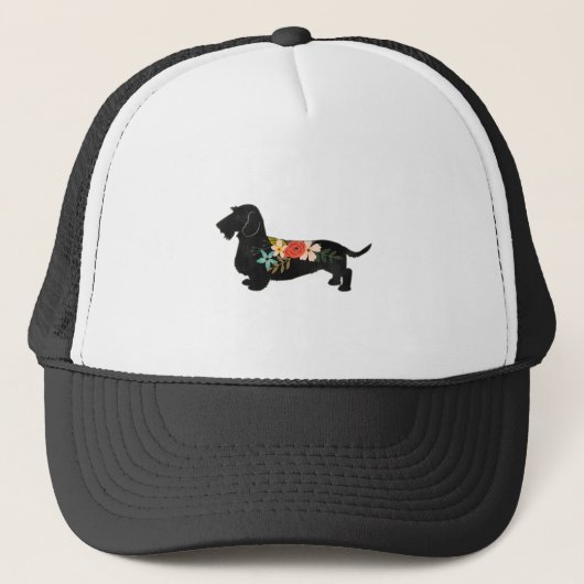 Casquette Wirehaired Dachshund Bohemian Floral Silhouette (Devant)