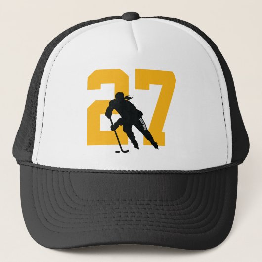Casquette Women's Custom Hockey Player Number Black and Gold (Devant)