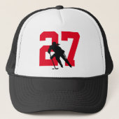 Casquette Women's Custom Hockey Player Number Black and Red (Devant)