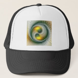 Casquette Yin Yang Vert Jaune Abstrait coloré Fractal