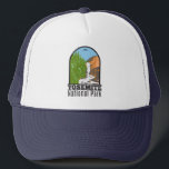 Casquette Yosemite National Park California Vernal Fall<br><div class="desc">Design d'illustration vectorielle de Yosemite. Le parc est célèbre pour ses séquoias géants et anciens,  et pour Tunnel View,  la vue iconique de Bridalveil Fall et les falaises de granit d'El Capitan et Half Dome.</div>