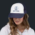Casquette Your Boat Name Navy White Rope & Anchor<br><div class="desc">Your Boat Name Navy White Rope & Anchor Hat</div>