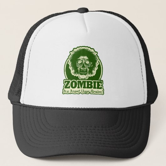 Casquette ZOMBIE Nous Voulons Vos Cerveaux Ver.3 Vert & Blan (Devant)
