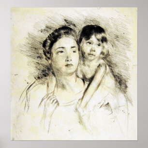 Cassatt - Denise vasthoudend haar kind met beide h Poster