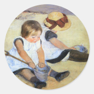 Cassatt: Kinderen spelen op het strand Ronde Sticker